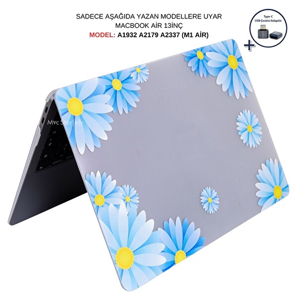 McStorey MacBook Air M1 13 A1932 A2179 A2337 Uyumlu Açık Mavi Kristal Laptop Koruyucu Kılıf FLOWER07NL 3