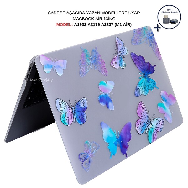 McStorey MacBook Air M1 13 A1932 A2179 A2337 Uyumlu Mor Kristal Laptop Koruyucu Kılıf FLOWER07NL 2
