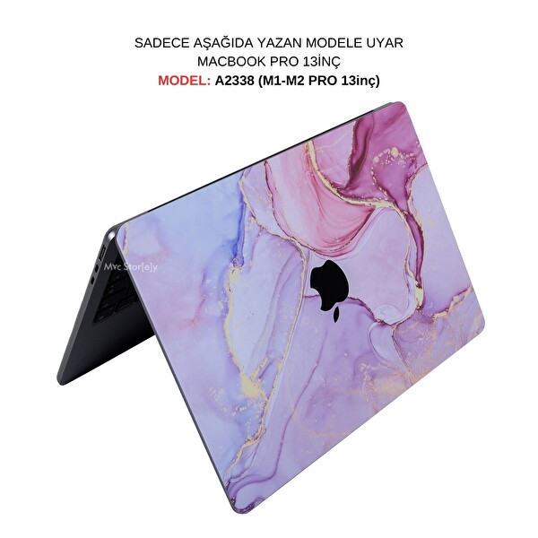 McStorey MacBook Pro M1 M2 A2338 Uyumlu Lila Laptop Kaplama Koruyucu Sticker MARBLE14