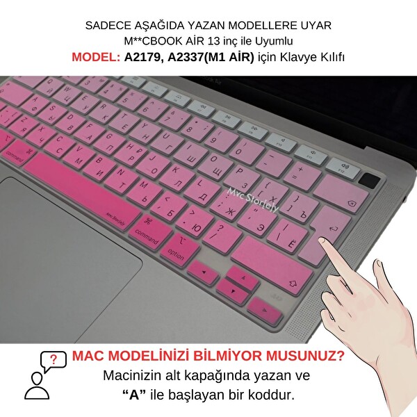 McStorey MacBook Air M1 13 A2179 A2337 Uyumlu Rusça Harf Baskılı Gradient Pembe Klavye Kılıfı 2