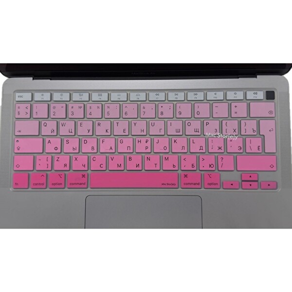 McStorey MacBook Air M1 13 A2179 A2337 Uyumlu Rusça Harf Baskılı Gradient Pembe Klavye Kılıfı 3