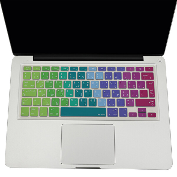 McStorey MacBook Air Pro A1278 A1466 1502 Uyumlu UK(AB) Arapça Harf Baskı Dazzle Pembe Yeşil Klavye Kılıfı