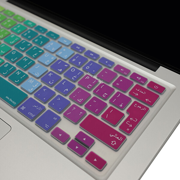 McStorey MacBook Air Pro A1278 A1466 1502 Uyumlu UK(AB) Arapça Harf Baskı Dazzle Pembe Yeşil Klavye Kılıfı