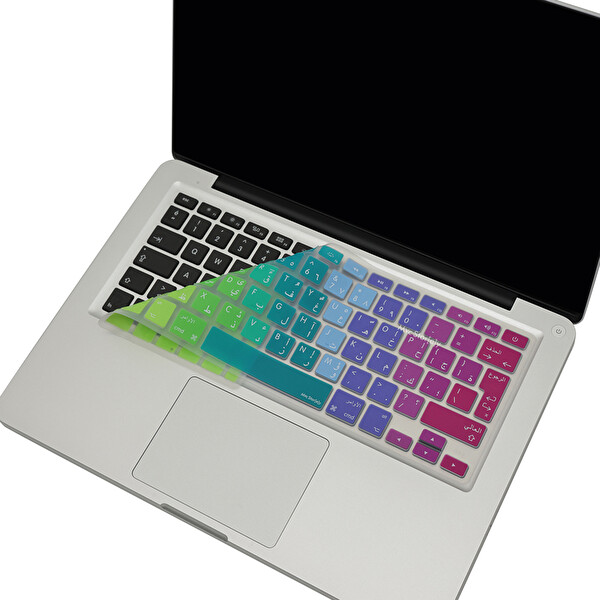 McStorey MacBook Air Pro A1278 A1466 1502 Uyumlu UK(AB) Arapça Harf Baskı Dazzle Pembe Yeşil Klavye Kılıfı