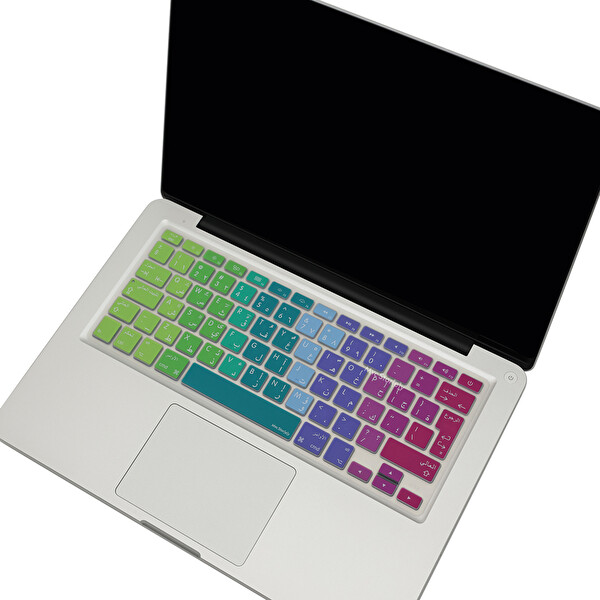 McStorey MacBook Air Pro A1278 A1466 1502 Uyumlu UK(AB) Arapça Harf Baskı Dazzle Pembe Yeşil Klavye Kılıfı