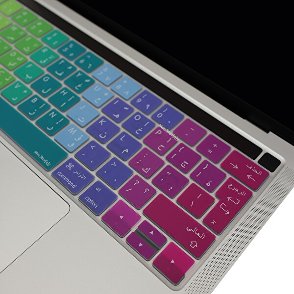 McStorey MacBook Pro A1706 1989 2159 1707 1990 Uyumlu UK Arapça Harf Baskı Dazzle Pembe Yeşil Klavye Kılıfı
