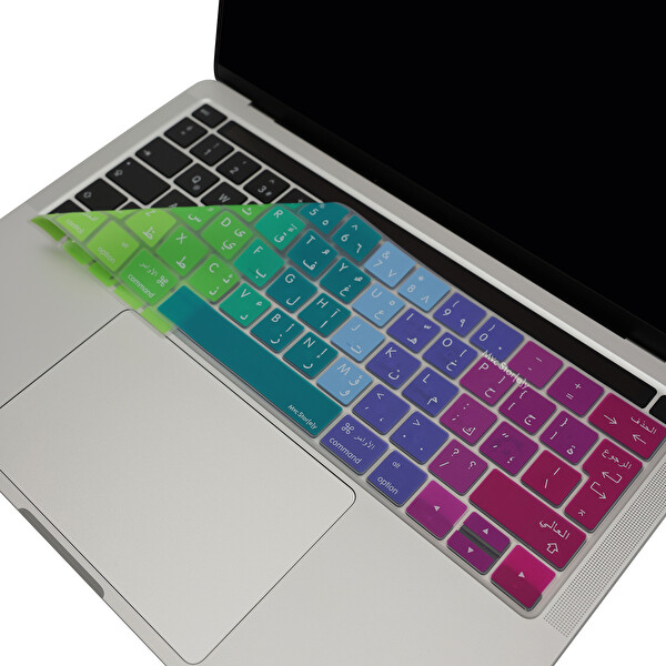 McStorey MacBook Pro A1706 1989 2159 1707 1990 Uyumlu UK Arapça Harf Baskı Dazzle Pembe Yeşil Klavye Kılıfı