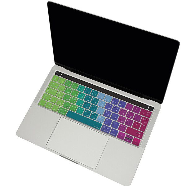 McStorey MacBook Pro A1706 1989 2159 1707 1990 Uyumlu UK Arapça Harf Baskı Dazzle Pembe Yeşil Klavye Kılıfı