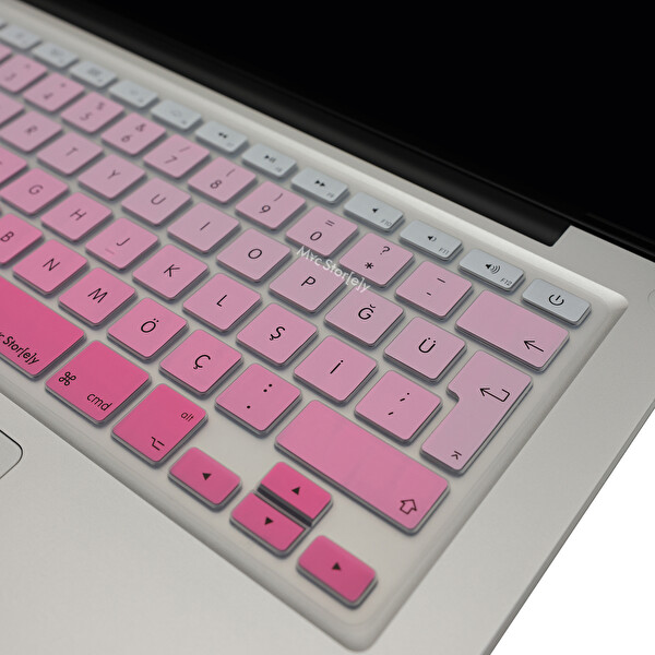 McStorey MacBook Air Pro A1278 A1466 1502 Uyumlu Türkçe Q Baskı Gradient Pembe Klavye Kılıfı