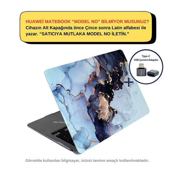 SyncCase Huawei Kılıf MateBook D15 Kılıf (2019-2020-2021-2022 Yılı) ile Uyumlu Koruyucu Kılıf Marble14NL Gri