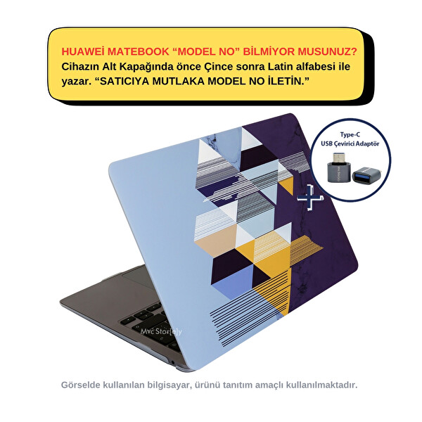 SyncCase Huawei Kılıf MateBook D14 Kılıf (2019-2020-2021-2022 Yılı) ile Uyumlu Koruyucu Tangram01NL Siyah