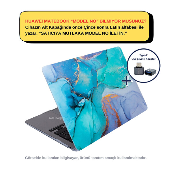 SyncCase Huawei Kılıf Matebook D15 Kılıf (2019-2020-2021-2022 Yılı) ile Uyumlu Marble Desenli Kapak Kılıf Açık Yeşil
