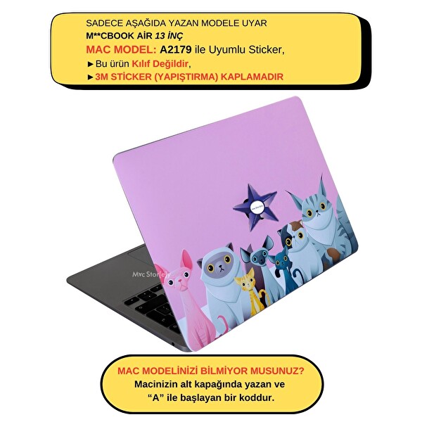McStorey MacBook Air A2179 Uyumlu Açık Pembe Koruyucu Sticker Laptop Kaplama Kılıf ANIMAL03