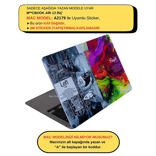McStorey MacBook Air A2179 Uyumlu Gri Koruyucu Sticker Laptop Kaplama Kılıf BRAINNL