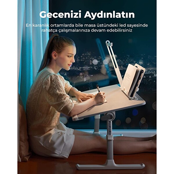 Bix Saiji K8 Ultimate Çok Fonksiyonlu Ayarlı LED Işıklı Gri Çalışma Masası