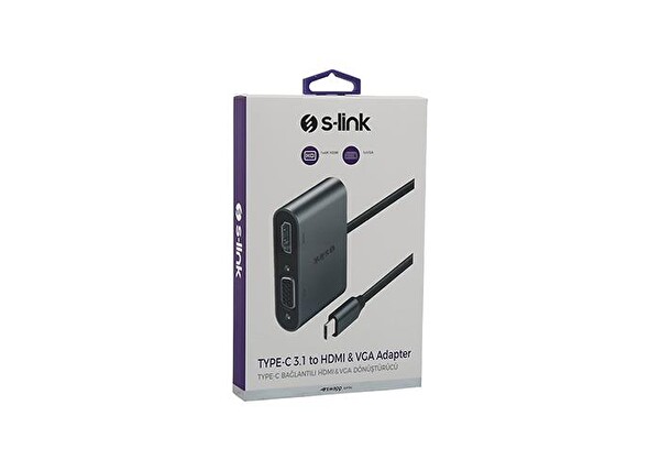 S-Link Swapp SW-U516 4K 30Hz Type-C to HDMI VGA Adaptör