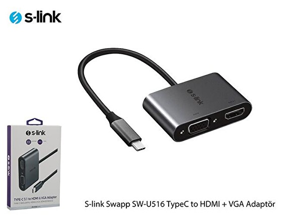 S-Link Swapp SW-U516 4K 30Hz Type-C to HDMI VGA Adaptör