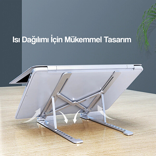 McStorey MacBook Notebook Uyumlu Katlanabilir Taşınabilir Metal Gümüş Laptop Standı