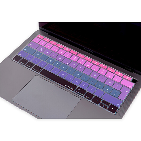 Pembe Mavi Laptop Macbook Air Klavye Kılıfı Türkçe Q Harf Baskılı A1932 Ile Uyumlu Ombre