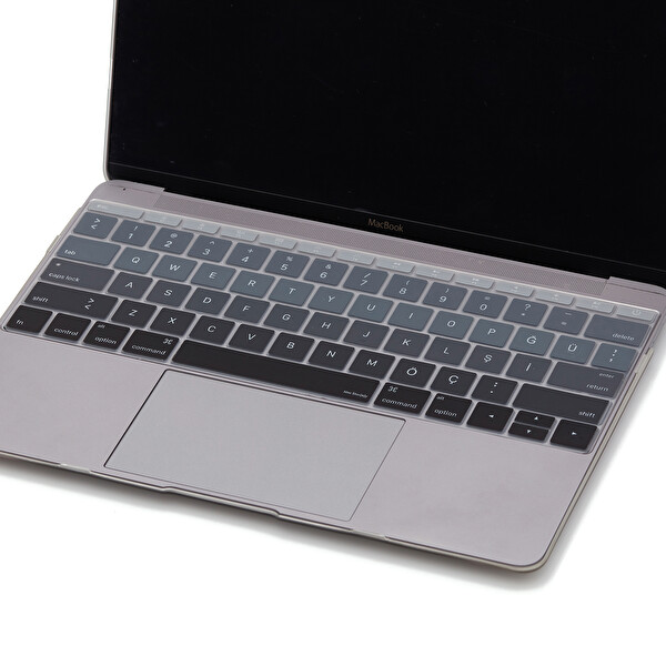 Siyah Gri Laptop Macbook Pro Klavye Kılıf Us tr Harf Baskılı A1534 A1708 Ile Uyumlu Ombre 2