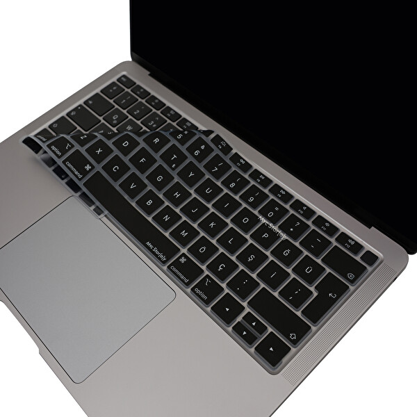 Siyah Laptop Macbook Air Klavye Kılıfı Türkçe Q Harf Baskılı A1932 Ile Uyumlu
