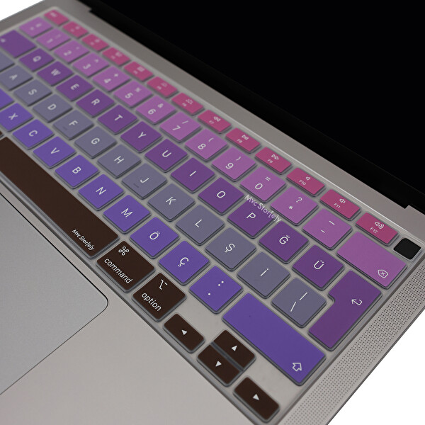 Pembe Mavi Macbook Air M1 Klavye Kılıfı Türkçe Q Baskı A2179 A2337 Ile Uyumlu Ombre 2