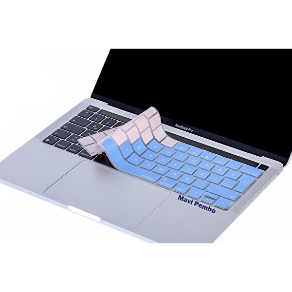 Mavi Pembe Macbook Pro Klavye Kılıfı Türkçe Q Baskı A1706 A1989 A2159 A1707 A1990 Ile Uyumlu R.powder