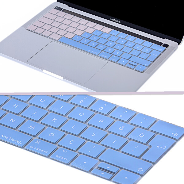 Mavi Pembe Macbook Pro Klavye Kılıfı Türkçe Q Baskı A1706 A1989 A2159 A1707 A1990 Ile Uyumlu R.powder 3