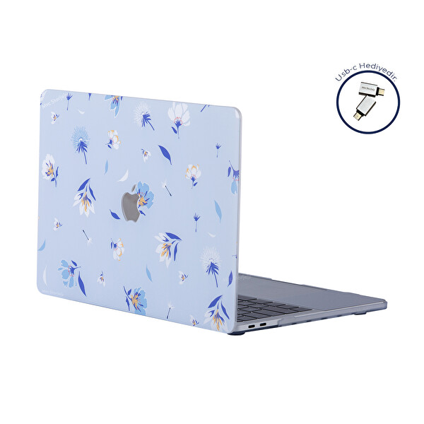Açık Mavi Macbook Pro Kılıf 13inç M1-m2 A1706-08 A1989 A2159 A2251 A2289 A2338 Ile Uyumlu Flower04