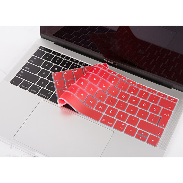 Kırmızı Laptop Macbook Pro Klavye Kılıf Türkçe Q Baskılı A1534 A1708 Ile Uyumlu
