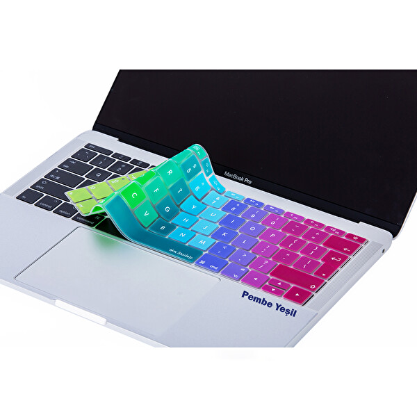Pembe Yeşil Laptop Macbook Pro Klavye Kılıf Ukeu İngilizce Baskılı A1534 A1708 Ile Uyumlu Dazzle 3