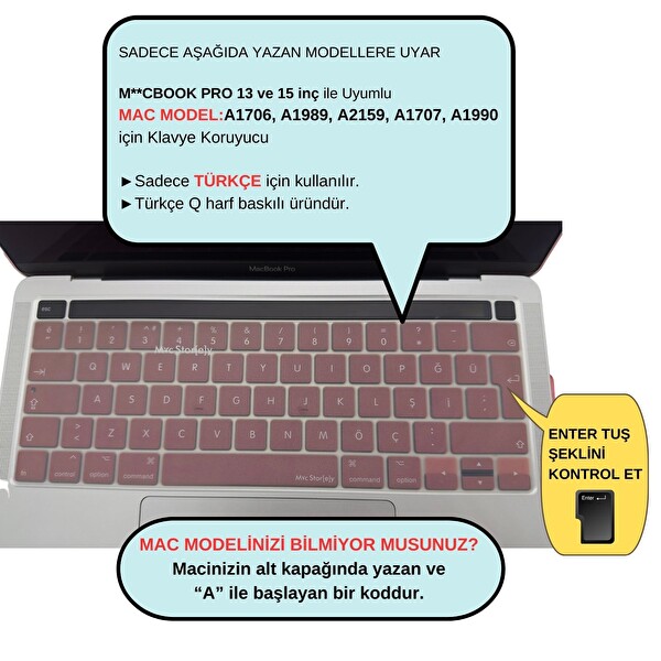 Pembe Altın Macbook Pro Klavye Kılıfı Türkçe Q Baskı A1706 A1989 A2159 A1707 A1990 Ile Uyumlu