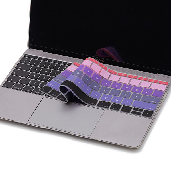 Pembe Mavi Laptop Macbook Pro Klavye Kılıf Us tr Harf Baskılı A1534 A1708 Ile Uyumlu Ombre
