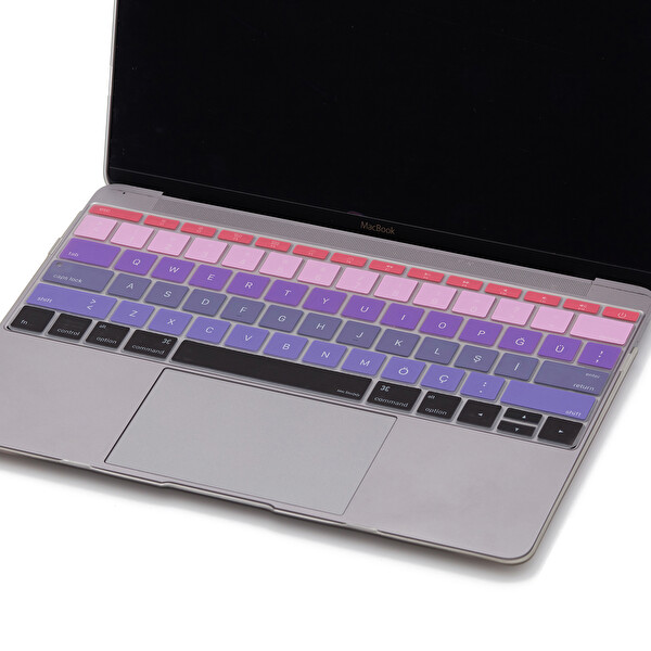 Pembe Mavi Laptop Macbook Pro Klavye Kılıf Us tr Harf Baskılı A1534 A1708 Ile Uyumlu Ombre 2