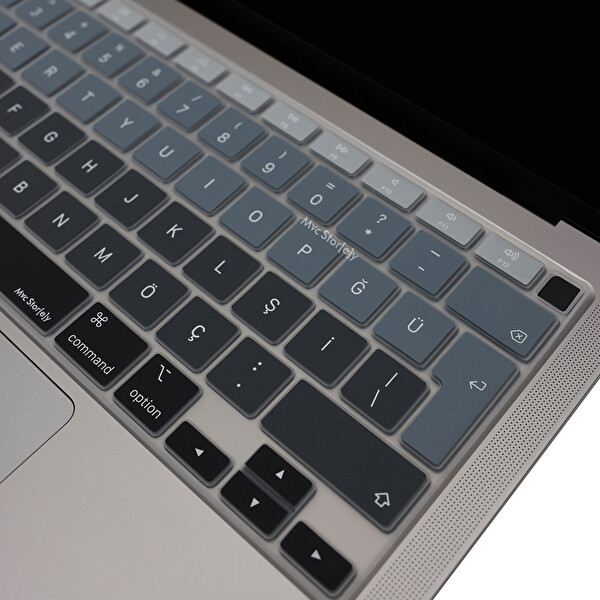 Siyah Gri Macbook Air M1 Klavye Kılıfı Türkçe Q Baskı A2179 A2337 Ile Uyumlu Ombre