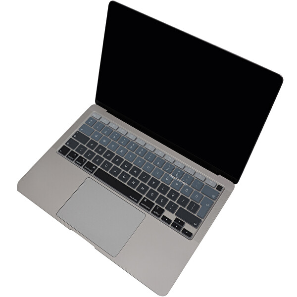 Siyah Gri Macbook Air M1 Klavye Kılıfı Türkçe Q Baskı A2179 A2337 Ile Uyumlu Ombre