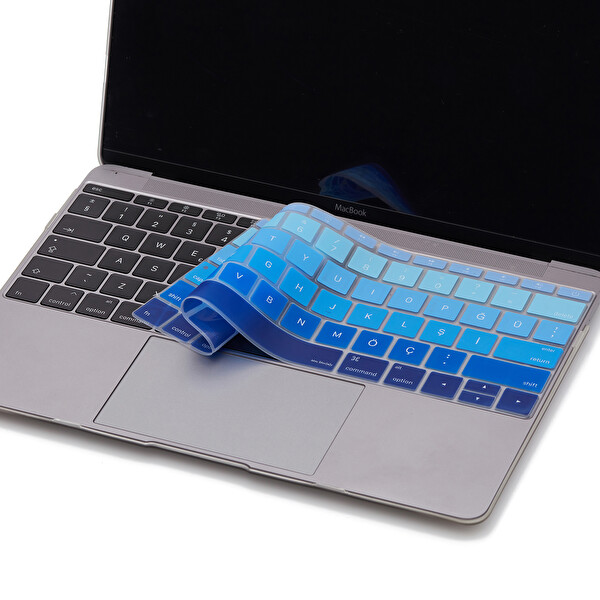 Lacivert Mavi Laptop Macbook Pro Klavye Kılıf Us tr Harf Baskılı A1534 A1708 Ile Uyumlu Ombre
