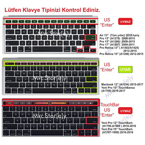 Siyah Laptop Macbook Pro Klavye Kılıf Us-tr Harf Baskılı A1534 A1708 Ile Uyumlu