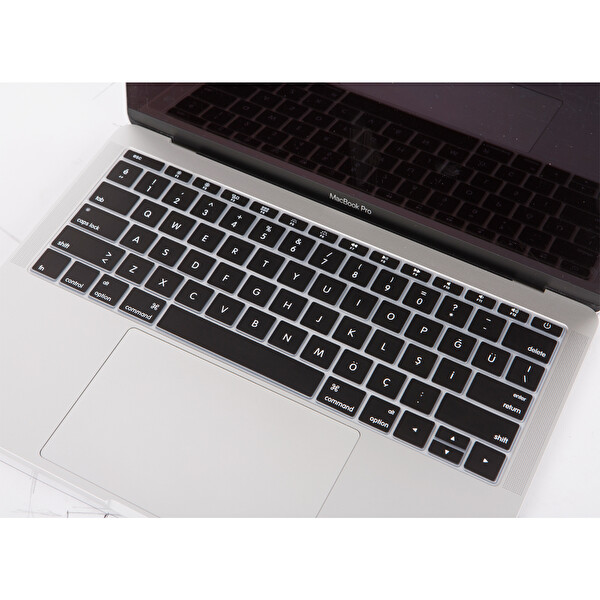 Siyah Laptop Macbook Pro Klavye Kılıf Us-tr Harf Baskılı A1534 A1708 Ile Uyumlu
