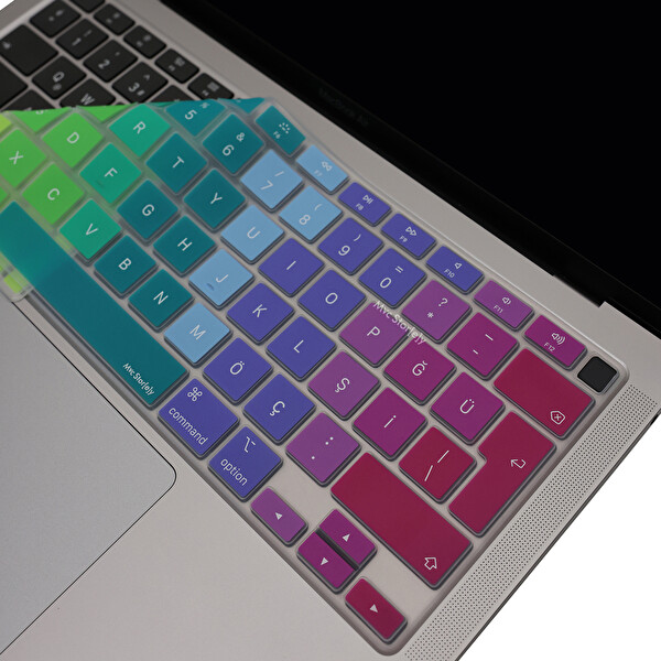 Pembe Yeşil Macbook Air M1 Klavye Kılıfı Türkçe Q Baskı A2179 A2337 Ile Uyumlu Dazzle