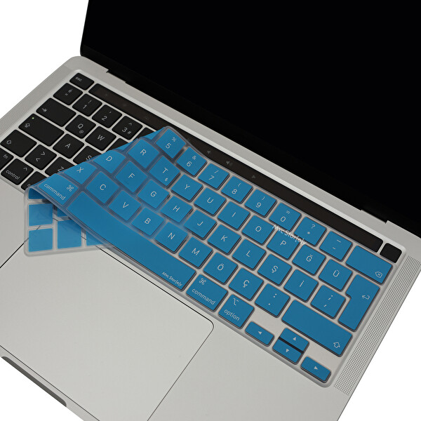 Açık Mavi Macbook Pro Klavye Kılıfı 13inç M1 m2 Türkçe Q Baskı A2338 2289 2251 A2141 Ile Uyumlu
