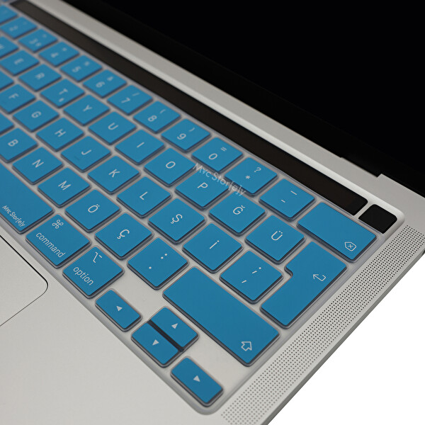 Açık Mavi Macbook Pro Klavye Kılıfı 13inç M1 m2 Türkçe Q Baskı A2338 2289 2251 A2141 Ile Uyumlu 3