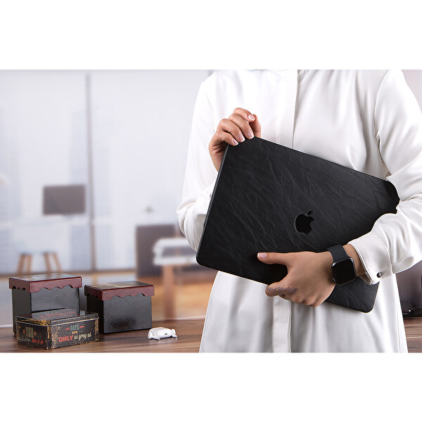 Siyah Macbook Air M1 Kılıf 13 Inç A1932 A2179 A2337 Ile Uyumlu Leat