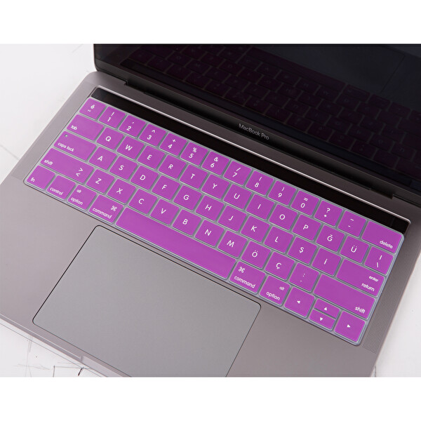 Mor Macbook Pro Klavye Koruyucu Us-tr Baskı A1706 A1989 A2159 A1707 A1990 Uyumlu