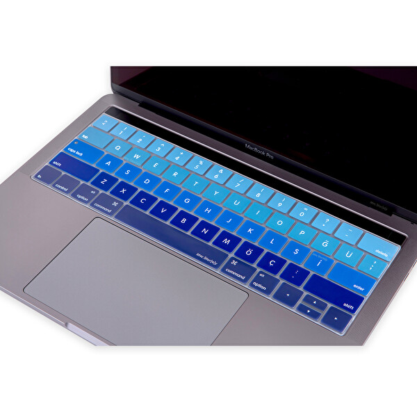 Lacivert Mavi Macbook Pro Klavye Koruyucu Us-tr Baskı A1706 A1989 A2159 A1707 A1990 Uyumlu Ombre