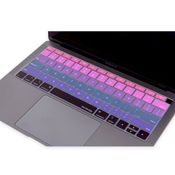 Pembe Mavi Laptop Macbook Air Klavye Koruyucu Usabd İngilizce Harf Baskılı A1932 Ile Uyumlu Ombre 2