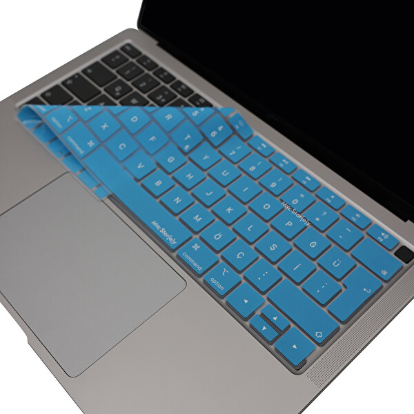 Açık Mavi Laptop Macbook Air Klavye Kılıfı Türkçe Q Harf Baskılı A1932 Ile Uyumlu