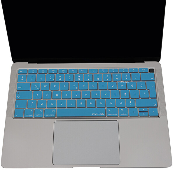 Açık Mavi Laptop Macbook Air Klavye Kılıfı Türkçe Q Harf Baskılı A1932 Ile Uyumlu