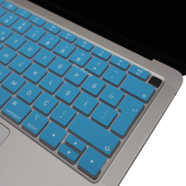 Açık Mavi Laptop Macbook Air Klavye Kılıfı Türkçe Q Harf Baskılı A1932 Ile Uyumlu