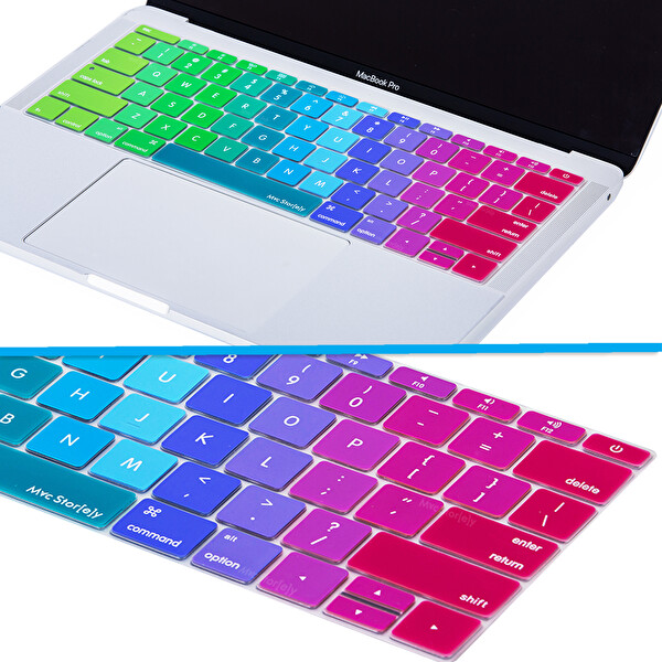 Pembe Yeşil Laptop Macbook Pro Klavye Kılıf Us(abd) İngilizce Baskılı A1534 A1708 Ile Uyumlu Dazzle